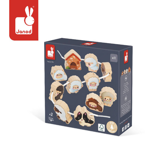 Janod - Threading machine with wooden sheep Farma 2+