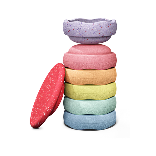 STAPELSTEIN – Set of 6+1 sensory stacking stones for active play: Rainbow Set Winter Special pastel