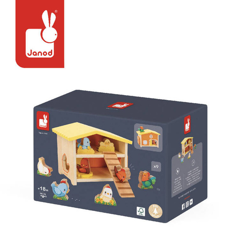 Janod -  Drewniany domek Farma Mój pierwszy kurnik 18 m+