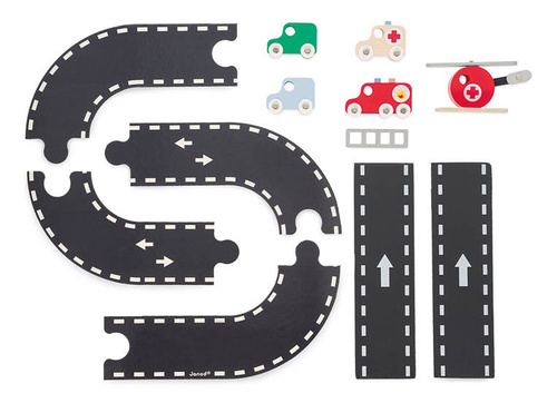 Janod - Wooden fire station with 5 accessories. Bolid 2+