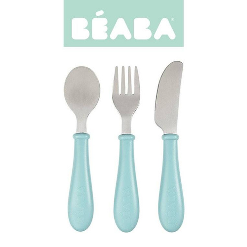 BEABA - Stainless steel cutlery 12 m + Airy Green