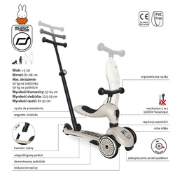 SCOOTANDRIDE - Highwaykick 1 Push and Go 2in1 Ride-on and Scooter with Handle for 1-5 Years, Miffy Ash