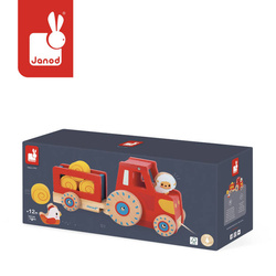 Janod - Drewniany traktor do ciągnięcia Farma 12 m+
