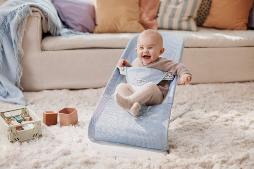 BABYBJORN - Bouncer Balance Soft Light grey frame, Mesh, Sky blue/White