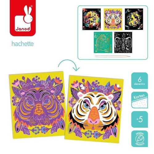 Janod - Creative set for scratching Animals of the world 5+