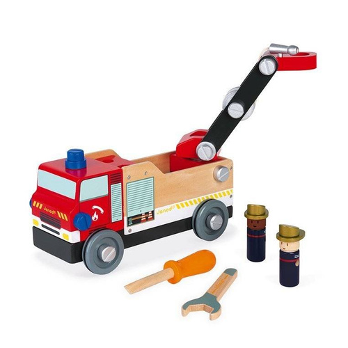 Janod - Wooden fire truck for assembly with Brico'kids tools