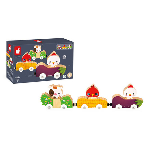 Janod - Magnetic wooden vehicles with farm animals Farm 18 m+