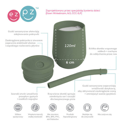 EZPZ - Silicone cup with a straw Mini Cup + Straw Training System 120 ml, olive