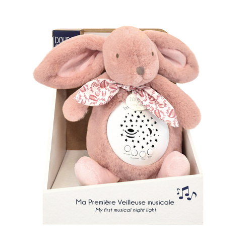 DOUDOU - musical projector night light Lapin Doudou Projection, Doudou et Compagnie, 19 cm, pink
