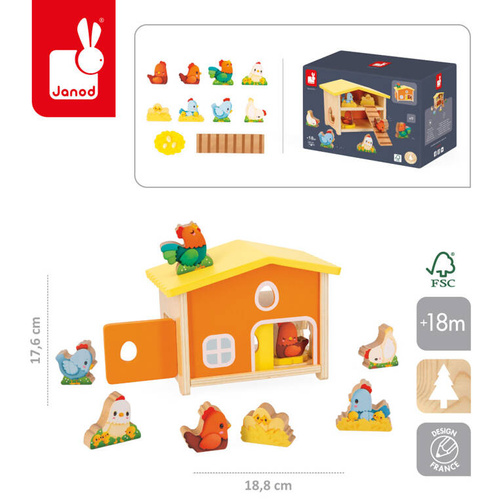 Janod -  Drewniany domek Farma Mój pierwszy kurnik 18 m+