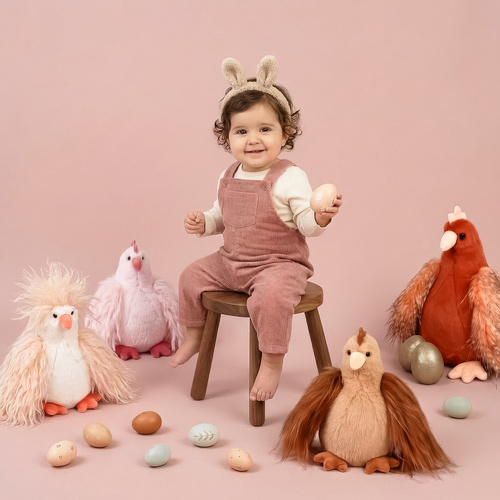DOUDOU – Poulette Frisottis plush chicken, Histoire d'Ours, 20 cm, kręcone piórka