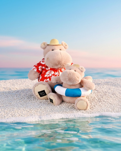 DOUDOU – Bubble Beach plush hippo by Histoire d'Ours, 20 cm, powder pink