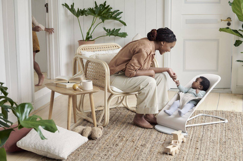 BABYBJORN - Bouncer Bliss - Light grey frame, 3D Jersey, Light beige + Toy Googly Eyes Pastels