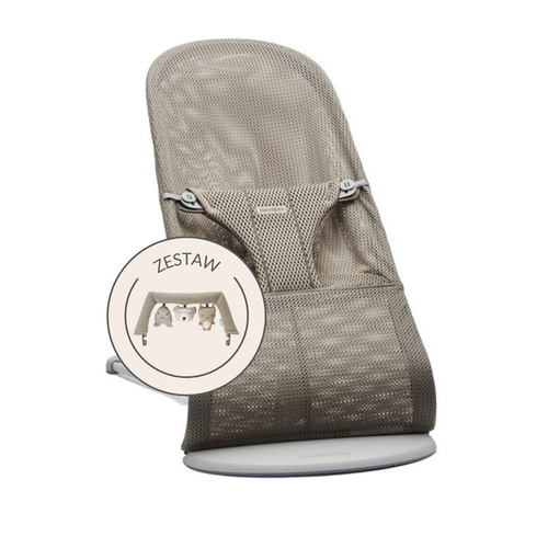 BABYBJÖRN - BLISS MESH bouncer, grey beige + Soft Friends toy