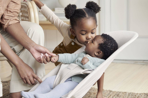 BABYBJORN - Bouncer Bliss - Light grey frame, 3D Jersey, Light beige + Toy Googly Eyes Pastels