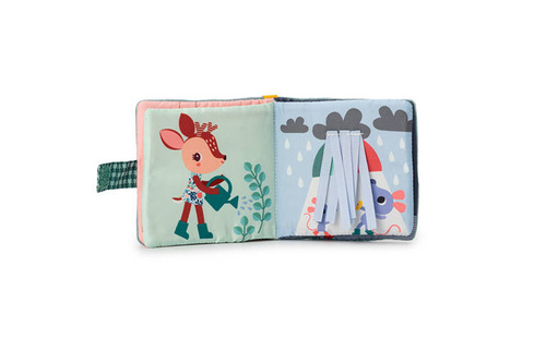 LILLIPUTIENS - Miękka mini-książeczka wielofunkcyjna z silikonowym gryzakiem Smok Joe 6 m+