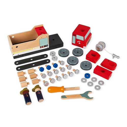 Janod - Wooden fire truck for assembly with Brico'kids tools