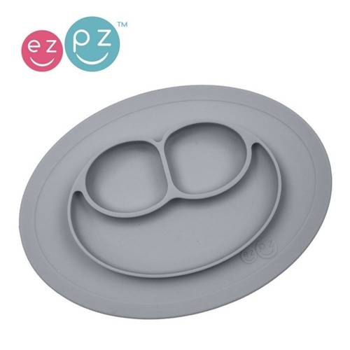 EZPZ Silikonowy talerzyk z podkładką mały 2w1 Mini Mat + pokrywka GRATIS szary