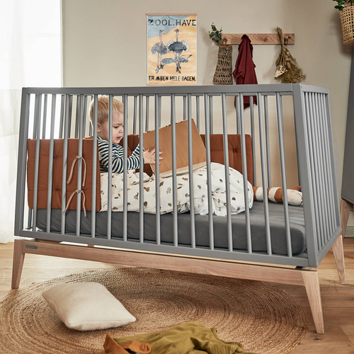 LEANDER - LUNA™ baby cot 0-3 yrs, Grey/Oak + Conversion kit