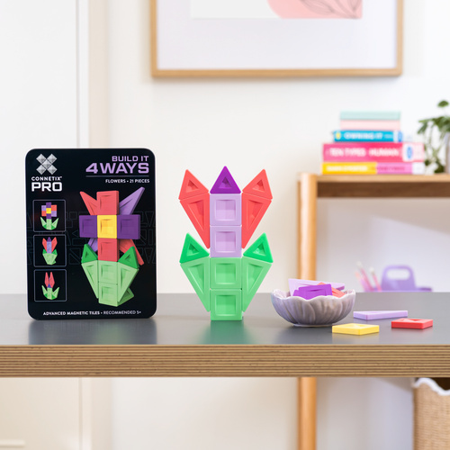 CONNETIX – Magnetic Tiles PRO Build It 4 Ways Flowers Pack - 21 pieces