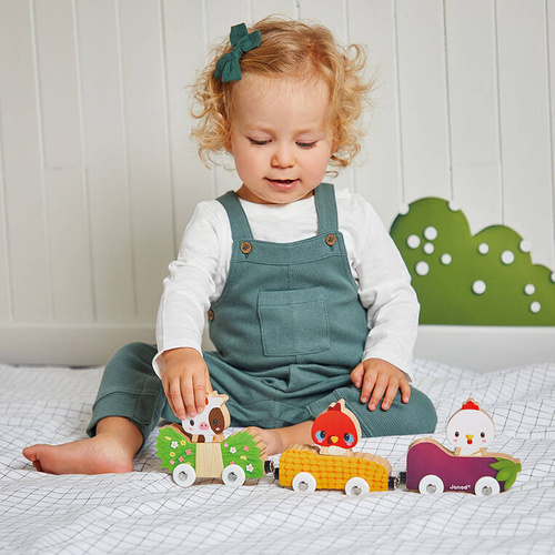 Janod - Magnetic wooden vehicles with farm animals Farm 18 m+