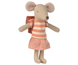 MAILEG - Mouse riding a tricycle, Big Sister, coral