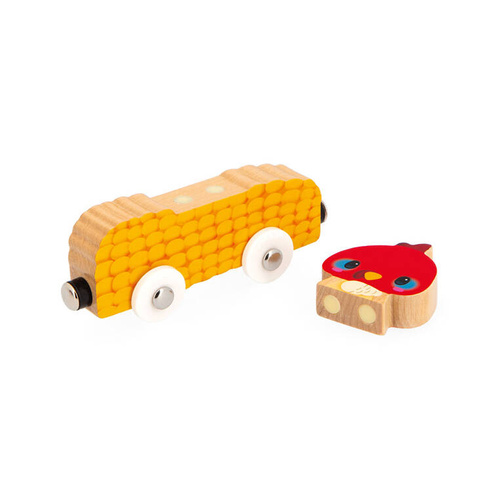 Janod - Magnetic wooden vehicles with farm animals Farm 18 m+