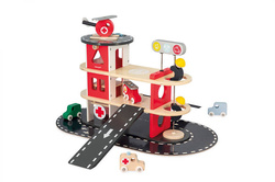 Janod - Wooden fire station with 5 accessories. Bolid 2+