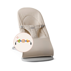 BABYBJÖRN - Bouncer BLISS Woven/Jersey Tri Fabric, Light Beige + Toy Googly Eyes