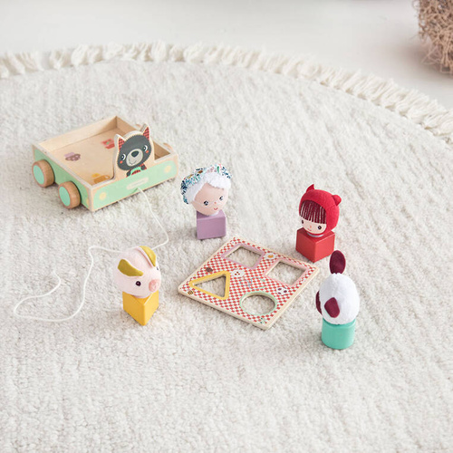 LILLIPUTIENS Drewniany wózek z sorterem do ciągnięcia Wilk Louis 12 m+