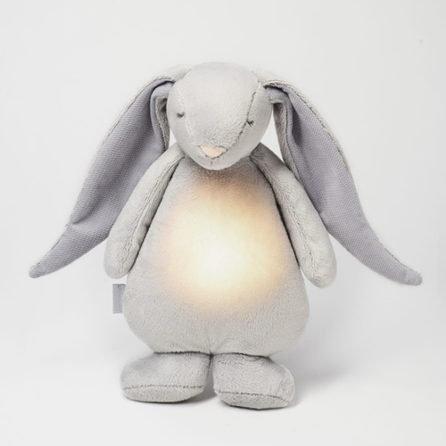 MOONIE 2.0 - humming rabbit with lamp and natural rubber teether, silver SET