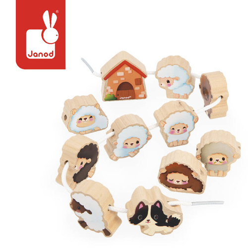 Janod - Threading machine with wooden sheep Farma 2+