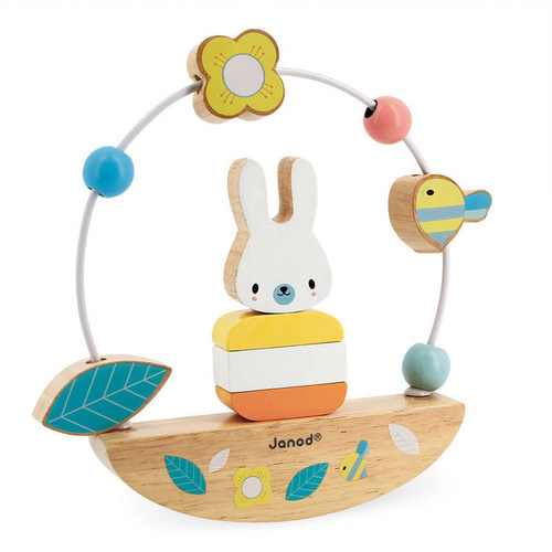 Janod - Wooden balance beam with an educational loop Zajączek Pure 12 m +