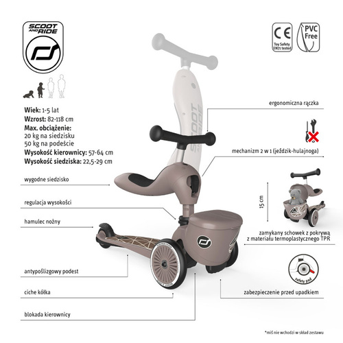 SCOOTANDRIDE - Highwaykick 1 Lifestyle 2in1 Ride-on and scooter with lockable storage 1-5 years Brown Lines