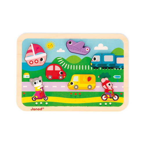 Janod - Puzzle drewniane 3D Pojazdy 7 el.,18 m+