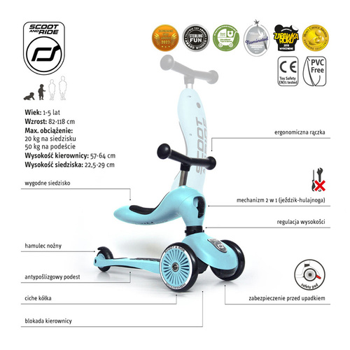 SCOOTANDRIDE - Highwaykick 2in1 Ride and scooter 1-5 years Blueberry