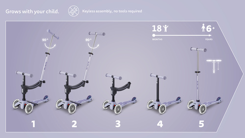 MICRO - Mini2Grow Deluxe LED scooter with handlebar, lavender mist