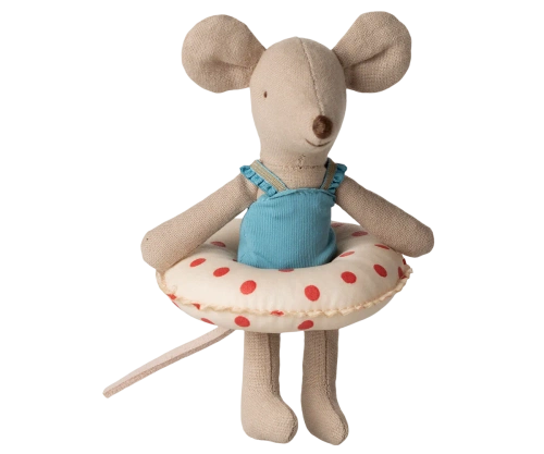 MAILEG - Beach Mouse with Swimming Ring, Little Sister, Red Dots