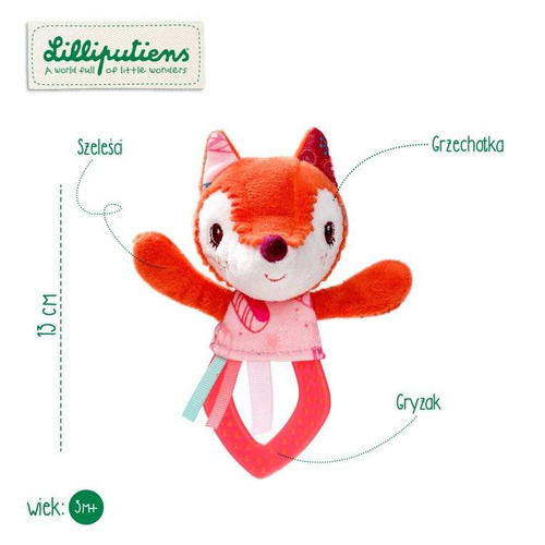 LILLIPUTIENS - A rattle with a teether and a rustling foil Alice the Fox 3m +