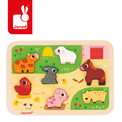 Janod - Puzzle drewniane 3D Na farmie 7 el.,18 m+, Janod